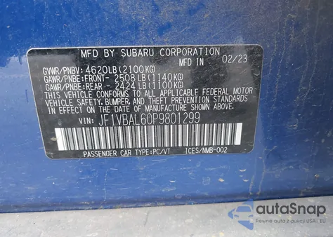 2023 Subaru Wrx Limited z USA, uszkodzony, nr VIN JF1VBAL60P9801299